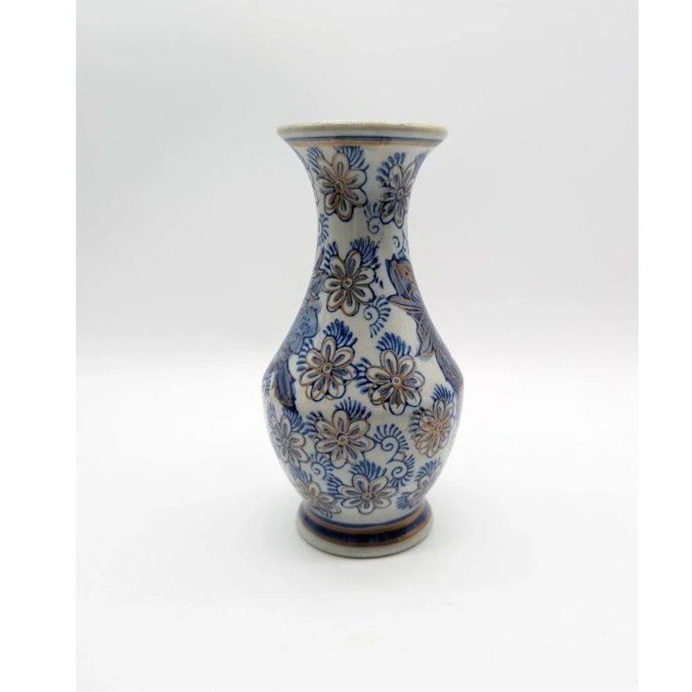 Vtg Chinese Chinoiserie Floral Porcelain Bud Vase 6